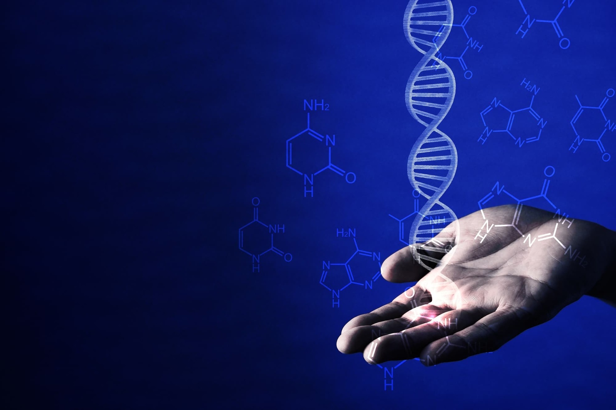 遺伝が八重歯の原因の一つとなることを示す手の平の上の遺伝子のイメージ